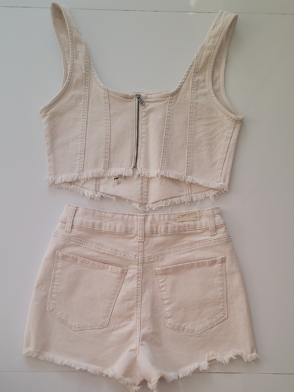 Banjara Floral Embroidered Cream Denim Corset Crop Top + High Rise Shorts - Picture 6 of 6